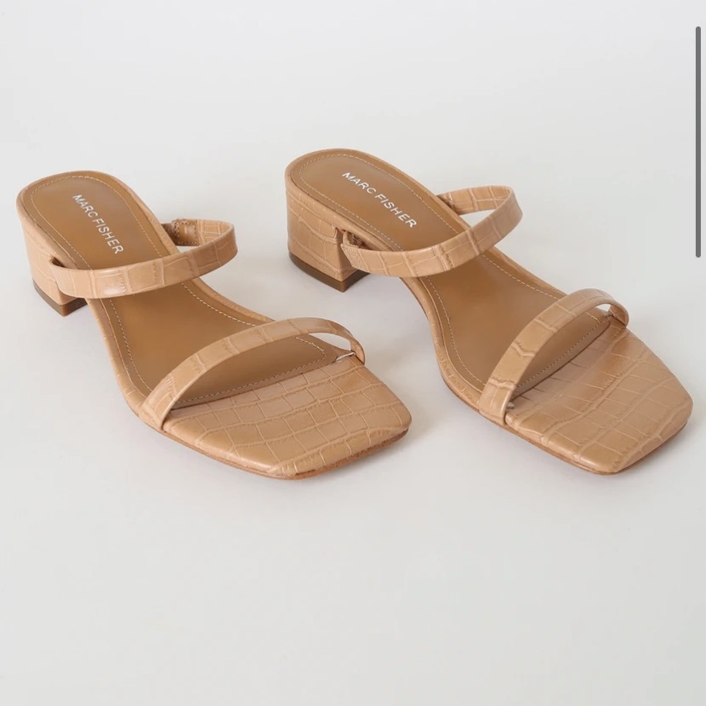 Marc Fisher Caylon 2 Dark Natural Crocodile-Embossed High Heel Sandals - 7.5